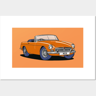 MGB Vintage Classic Car in Orange Posters and Art